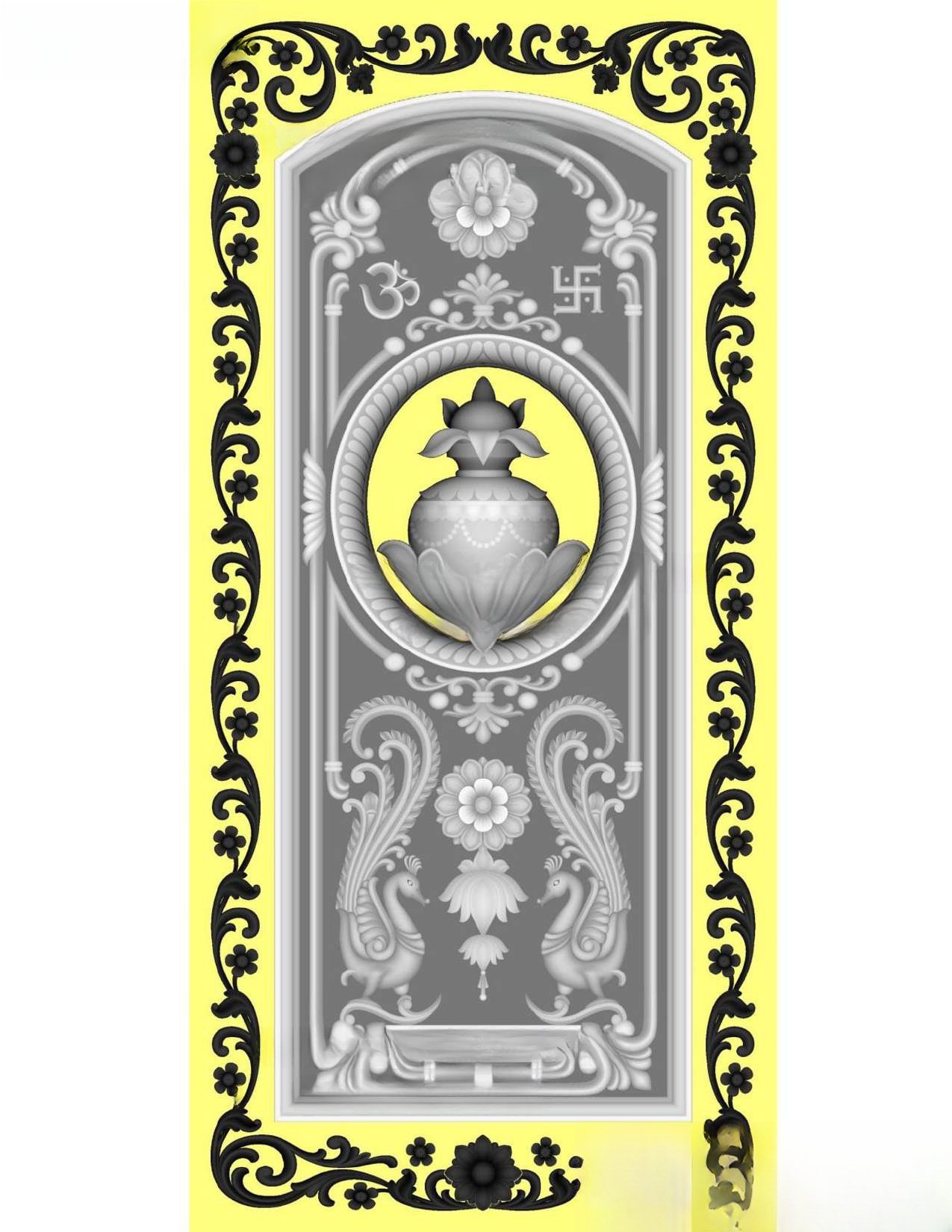 MD - MIX-158 Traditional Kalash and Peacock Motif Decorative Door 3D Model